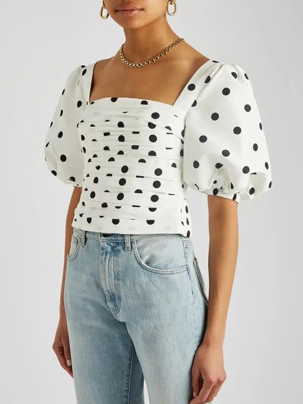 SELF-PORTRAIT White Taffeta Polka Dot Top 4